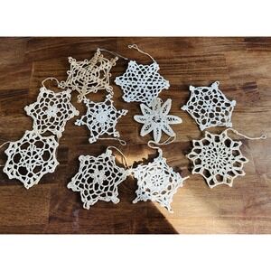 Vintage Estate Crochet Christmas Ornaments Snowflakes Starched Ivory Lot of 10